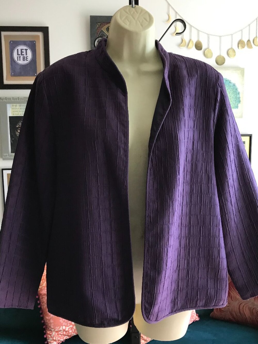 ALFRED DUNNER size 12 Petite Plum Purple Textured Open Front Artsy Jacket